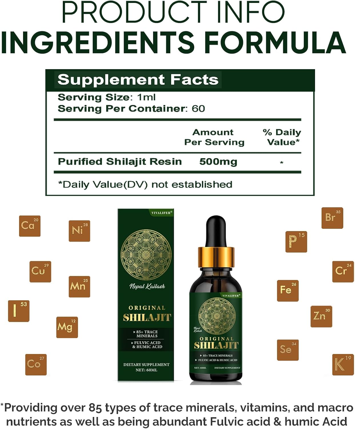 Pure Shilajit Resin Liquid Drops with 85+ Trace Minerals - Boost Brain Function, Energy, and Immune System - 2oz Bottle (60 Days)