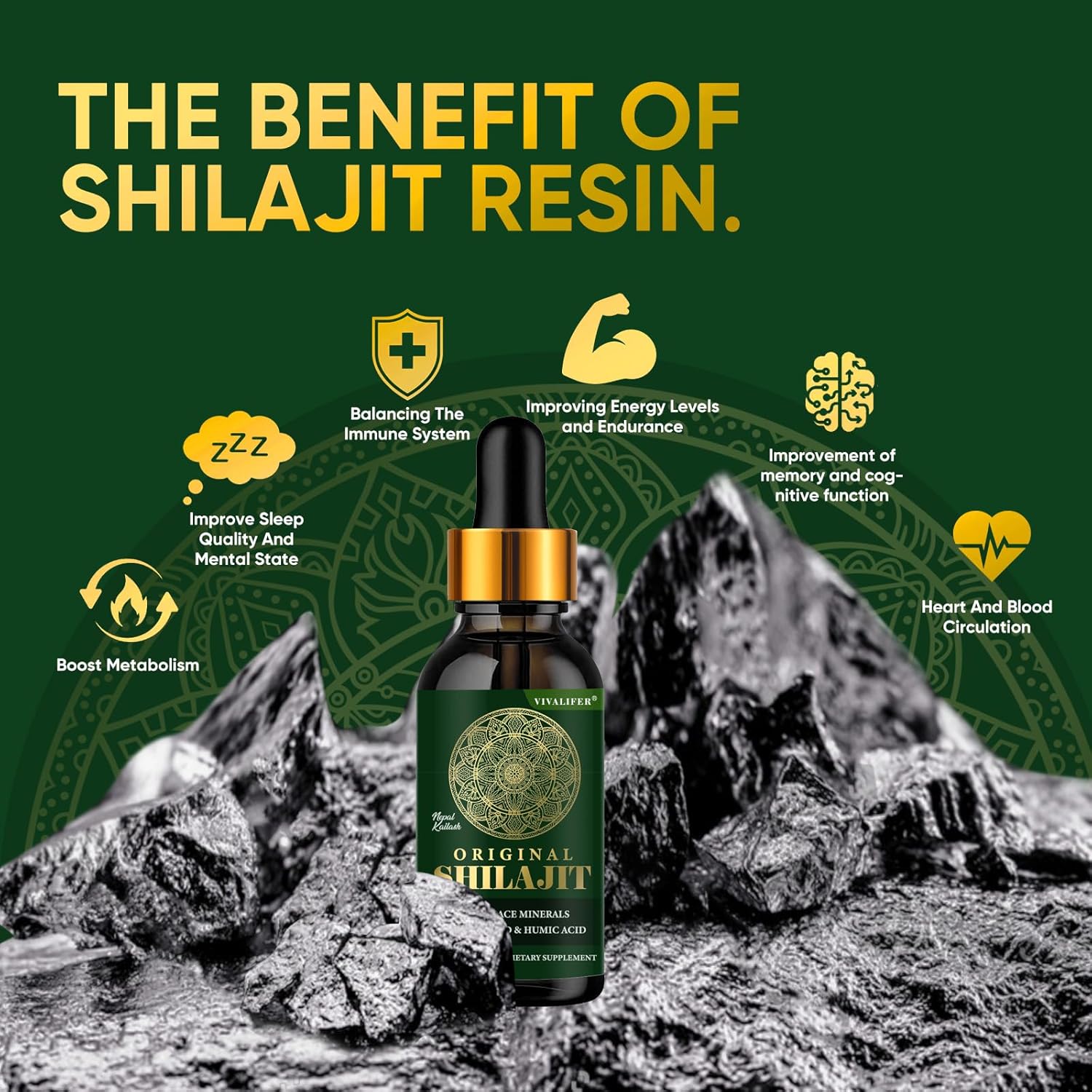 Pure Shilajit Resin Liquid Drops with 85+ Trace Minerals - Boost Brain Function, Energy, and Immune System - 2oz Bottle (60 Days)