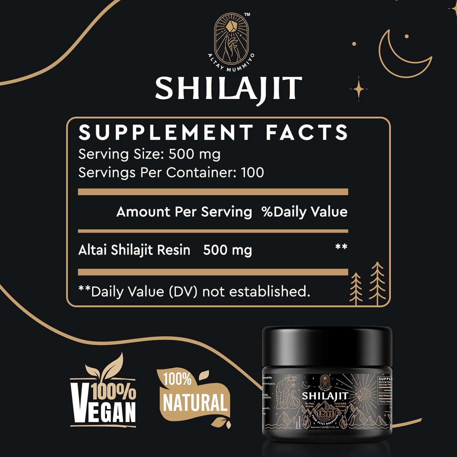 Pure Siberian Shilajit Resin Supplement with Fulvic Acid & Trace Minerals - Boost Metabolism & Immune System - 100 Servings / 50g