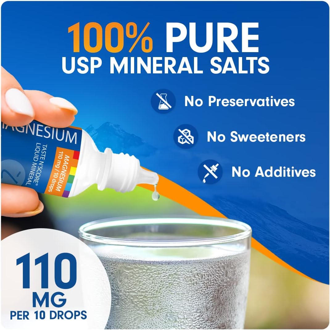 Pure Taste N' Score Magnesium Liquid Ionic Mineral Supplement - 100% Pure - 110mg - 72 Servings