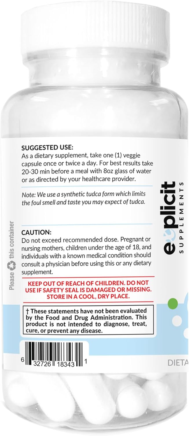 Pure TUDCA Liver Support Supplement - 500mg Per Serving - Promotes Liver Health - 60 Capsules