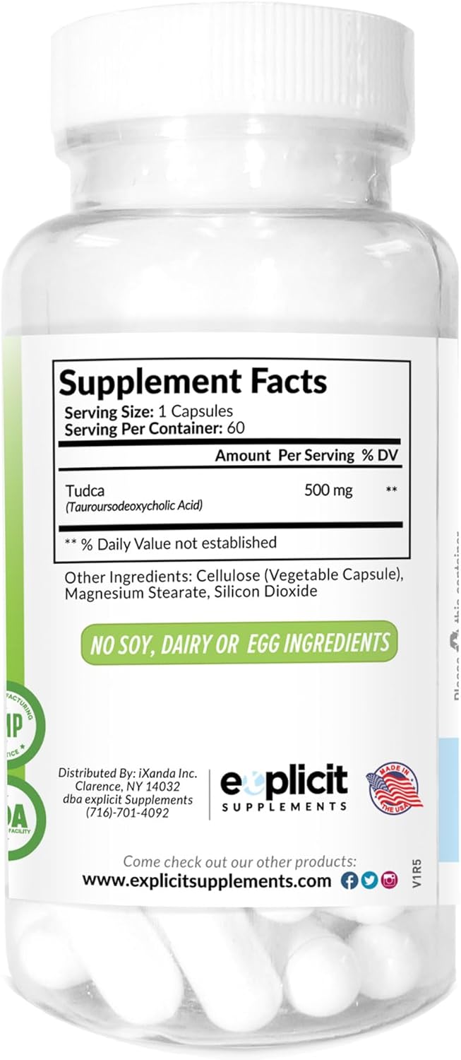 Pure TUDCA Liver Support Supplement - 500mg Per Serving - Promotes Liver Health - 60 Capsules