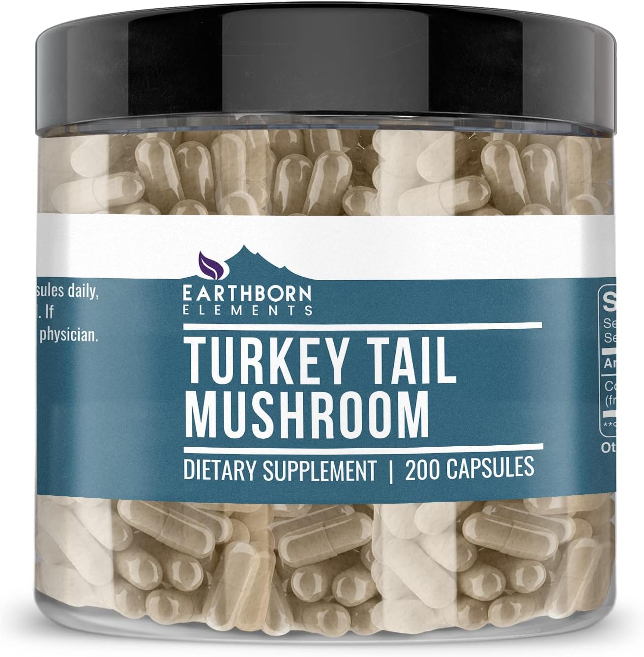 Pure Turkey Tail Mushroom Capsules - 200 Count, Undiluted & Additive-Free by Earthborn Elements