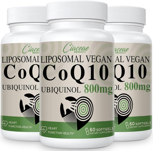 Pure Ubiquinol CoQ10 800mg Softgels for Max Absorption - Antioxidant, Heart Health & Energy - 180 Vegan Softgels