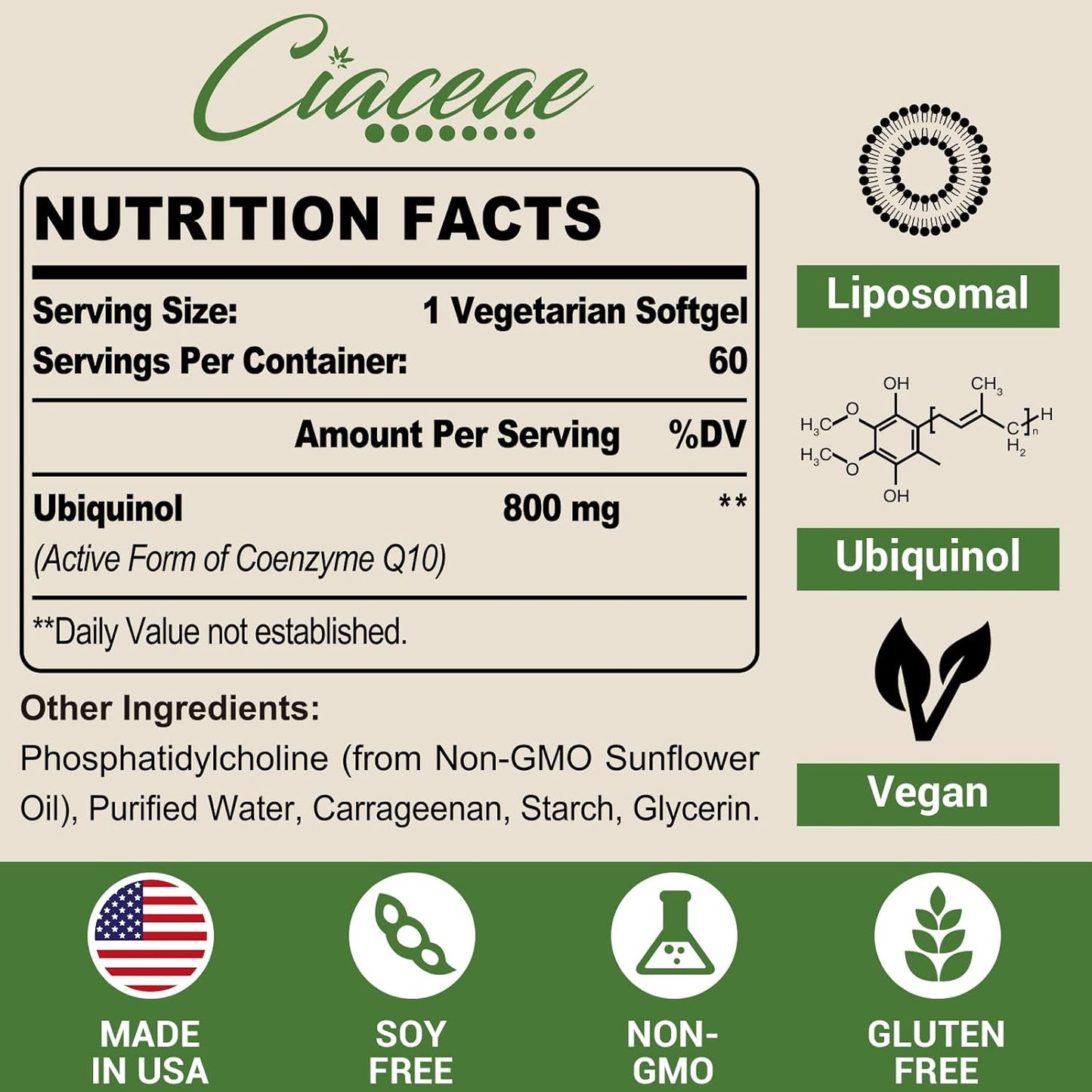 Pure Ubiquinol CoQ10 800mg Softgels for Max Absorption - Antioxidant, Heart Health & Energy - 180 Vegan Softgels