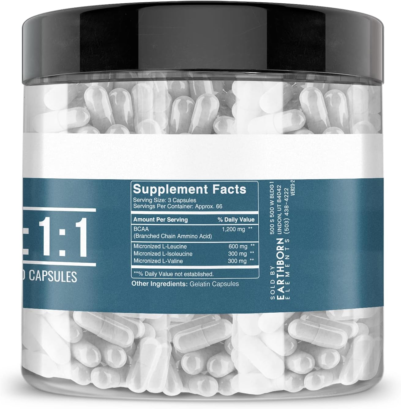 Pure & Undiluted Earthborn Elements BCAA Capsules - 200 Count, Additive-Free