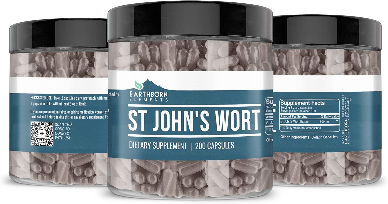 Pure & Undiluted Earthborn Elements St. John’s Wort Capsules - 200 Count, No Additives Included