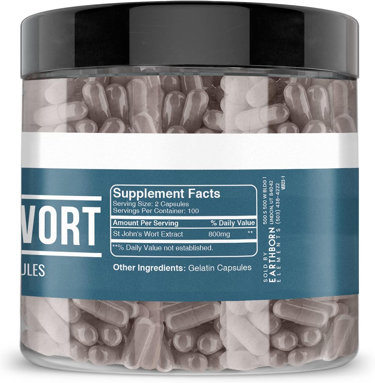 Pure & Undiluted Earthborn Elements St. John’s Wort Capsules - 200 Count, No Additives Included