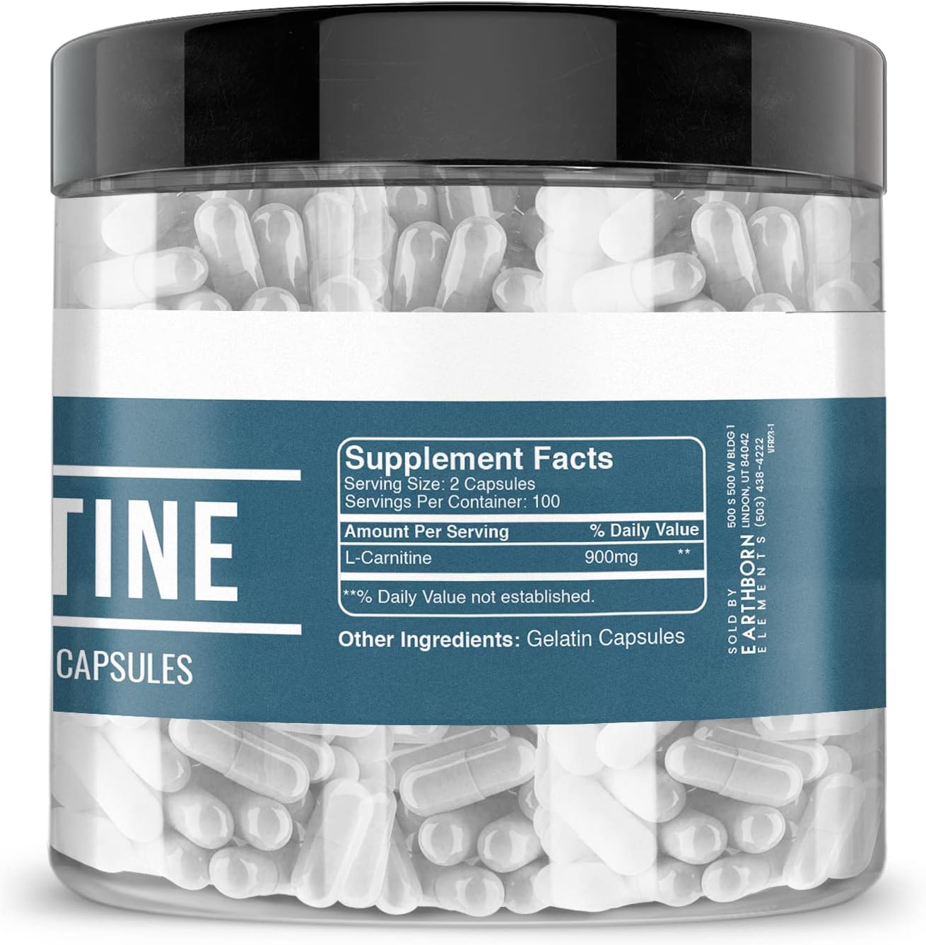 Pure & Undiluted L-Carnitine Capsules - 200 Count by Earthborn Elements, Additive-Free