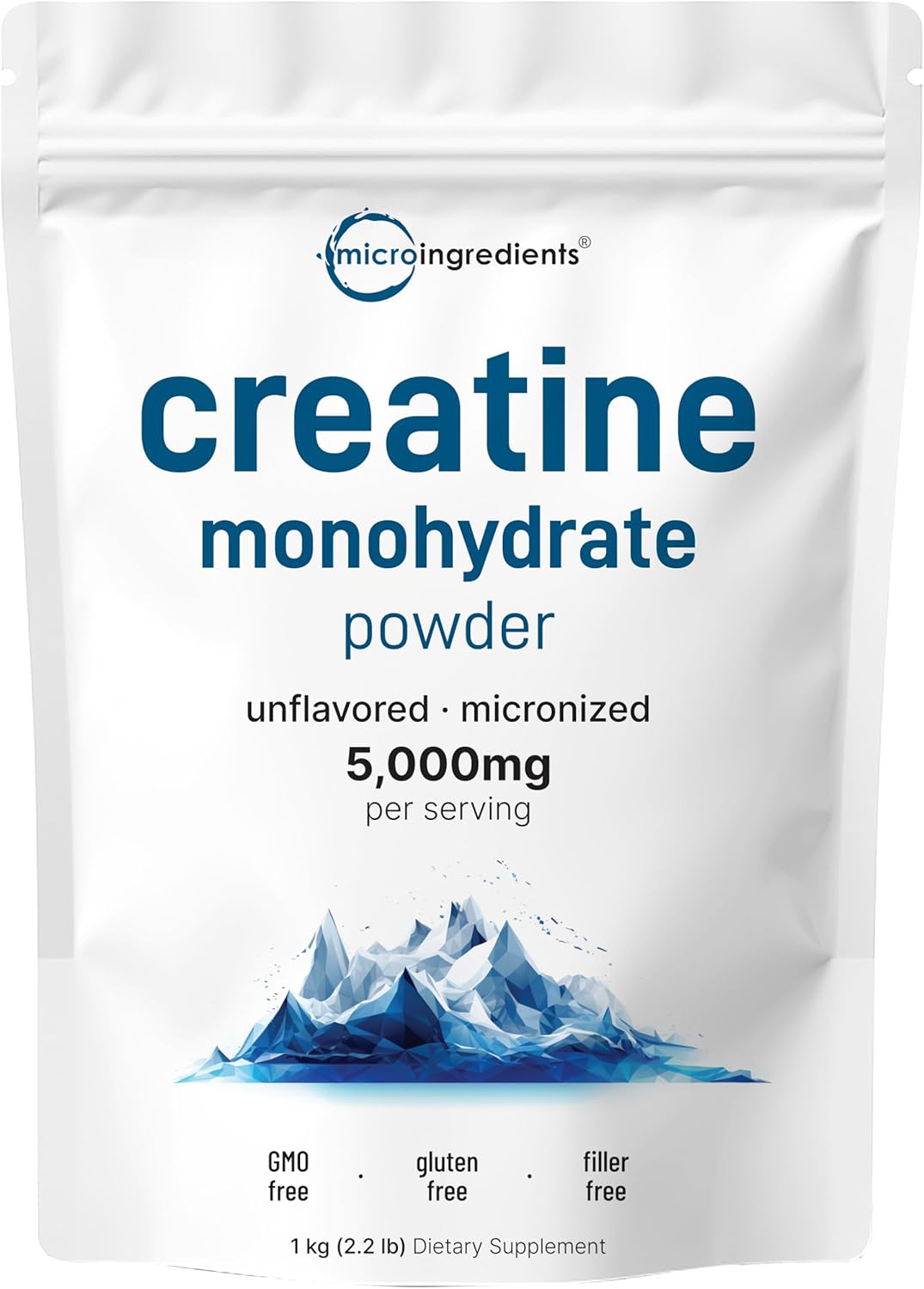 Pure Unflavored Micronized Creatine Monohydrate Powder - 1 kg (2.2 Lbs) - 5000mg Per Serv - No Filler - Keto & Vegan Friendly - Easy Dissolve Pre Workout