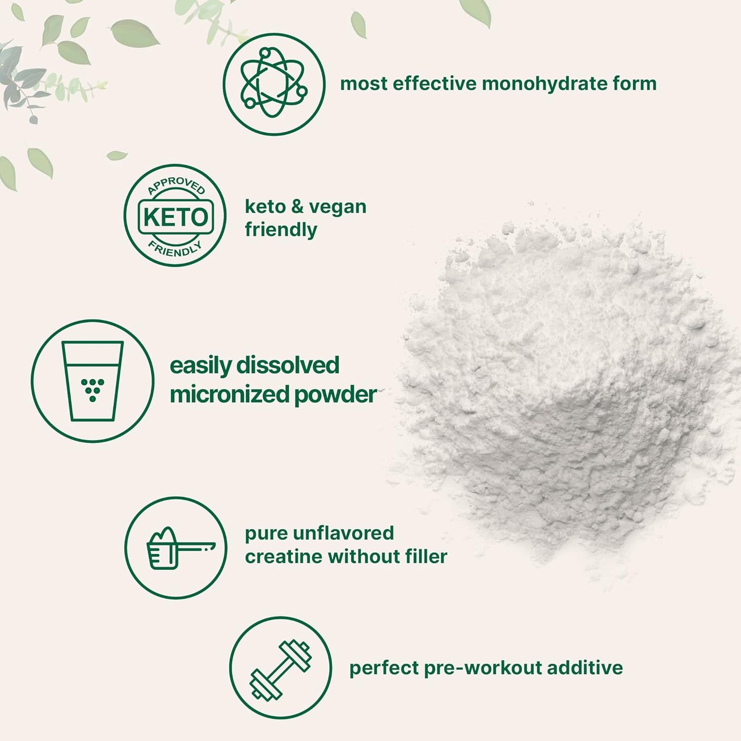 Pure Unflavored Micronized Creatine Monohydrate Powder - 1 kg (2.2 Lbs) - 5000mg Per Serv - No Filler - Keto & Vegan Friendly - Easy Dissolve Pre Workout