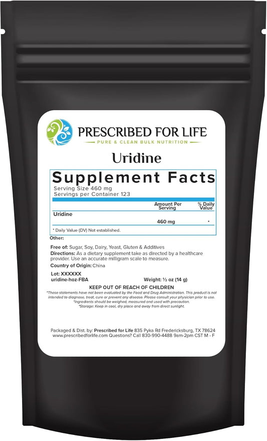 Pure Uridine Monophosphate Powder - Nootropic Supplement for Memory & Focus - Vegan & Non GMO - 0.5oz