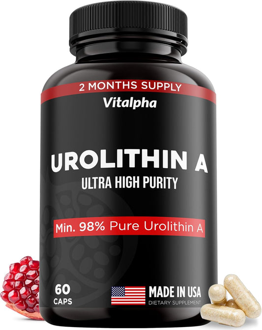 Pure Urolithin A Supplement for Anti-Aging & Energy Boost - Enhanced Mitochondrial Health Support - 60 Capsules for Men & Women