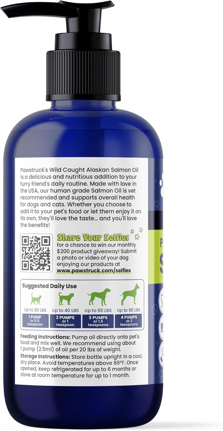 Pure Wild Alaskan Salmon Oil for Dogs & Cats - Omega 3 & 6 Supplement with EPA DHA Fatty Acids for Immune Support