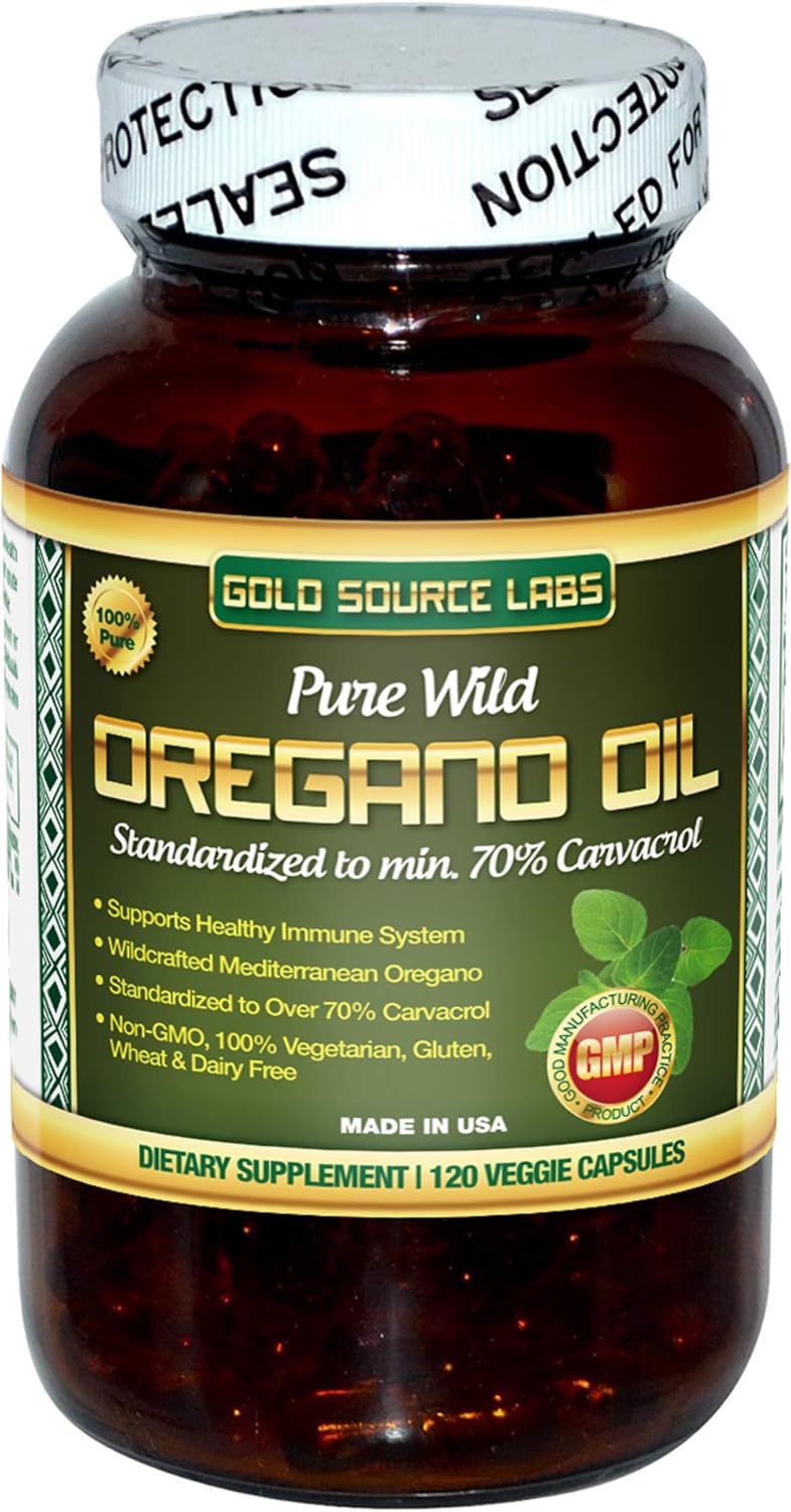 Pure Wild Oregano Oil Capsules - 120 Liquid Veggie Softgels - 70% Carvacrol for Immune Health - Non GMO, Vegan, Gluten Free