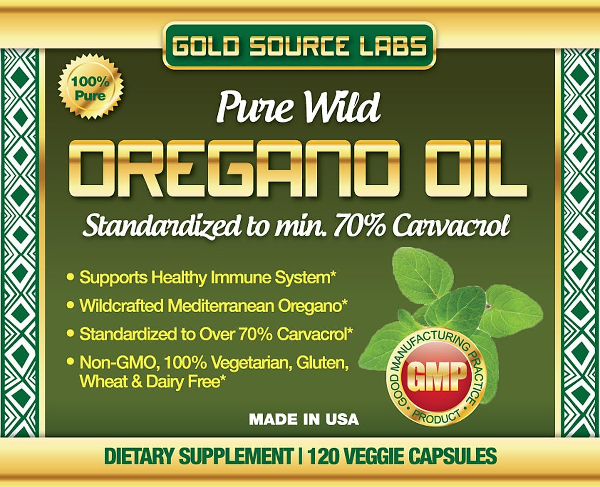 Pure Wild Oregano Oil Capsules - 120 Liquid Veggie Softgels - 70% Carvacrol for Immune Health - Non GMO, Vegan, Gluten Free