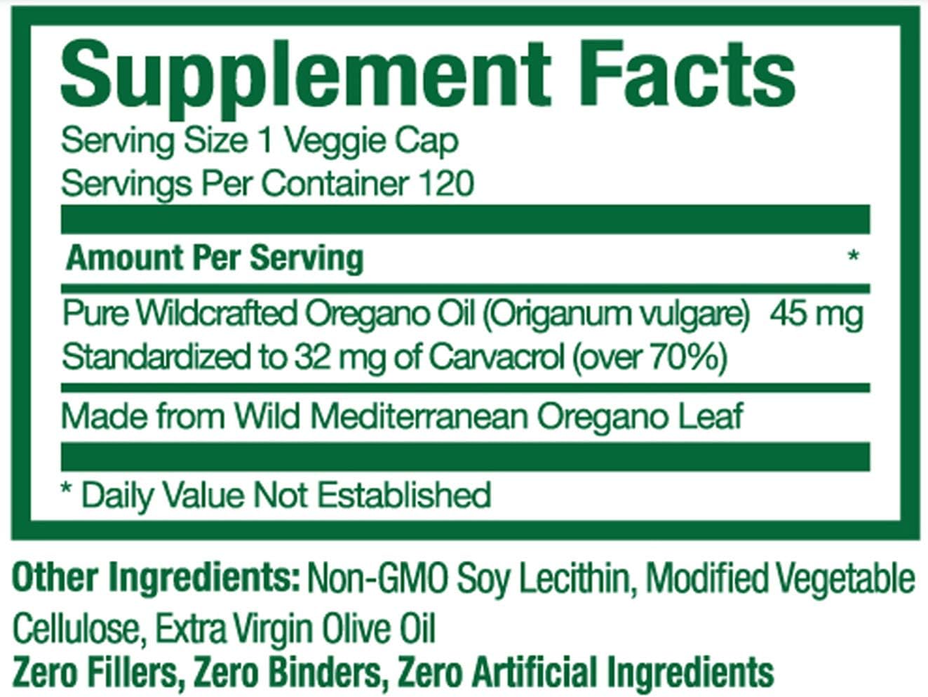 Pure Wild Oregano Oil Capsules - 120 Liquid Veggie Softgels - 70% Carvacrol for Immune Health - Non GMO, Vegan, Gluten Free