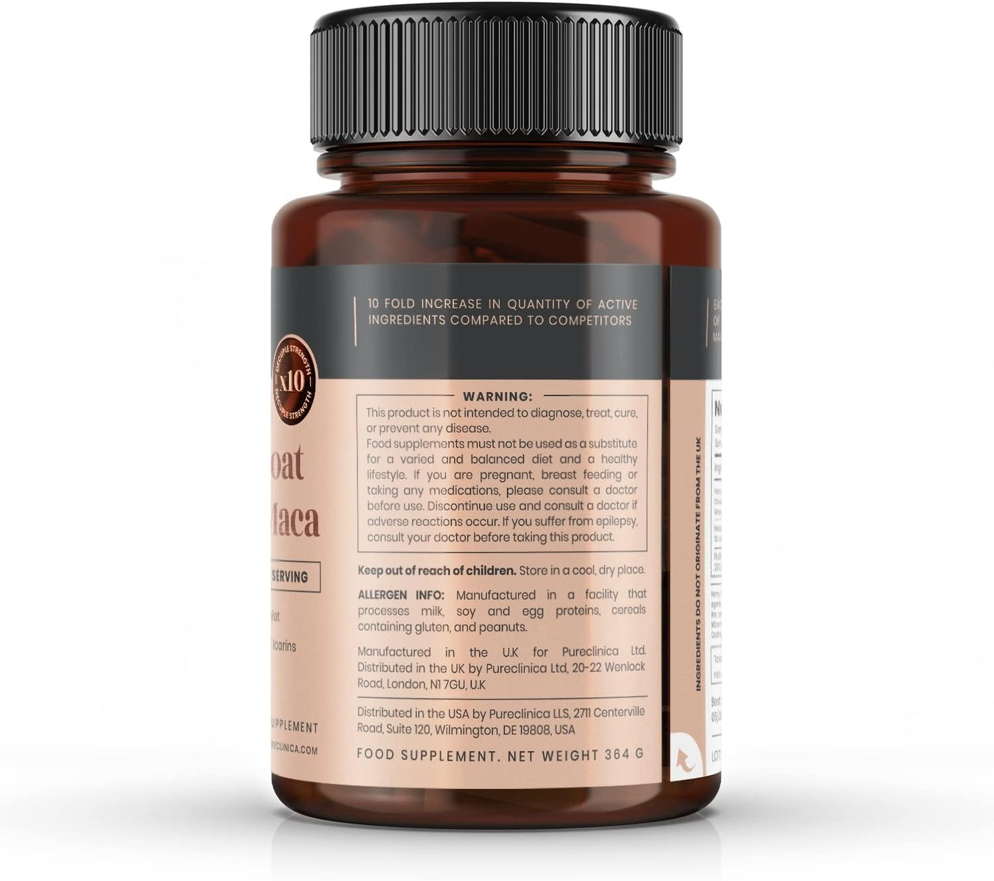 Pureclinica 10X Strength Horny Goat Weed & Maca Extract 6250mg - 1 Year Supply in 2 Bottles of 180 Tablets