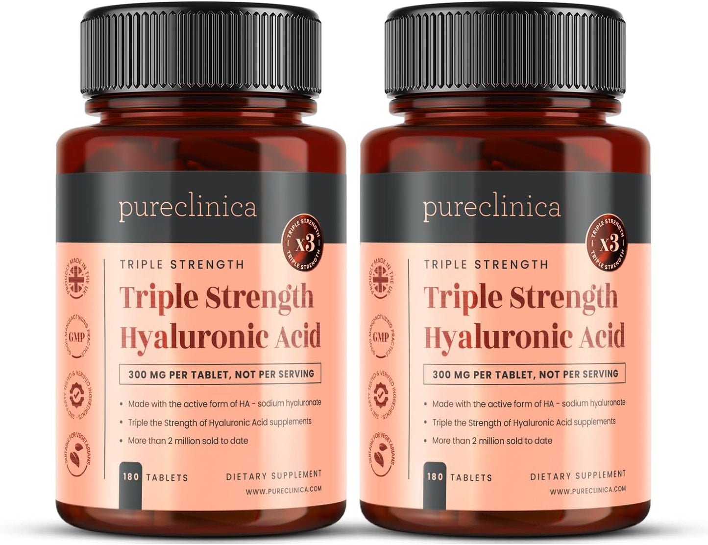 pureclinica Triple Strength Hyaluronic Acid 300mg Tablets x 360 - 12 Months Supply
