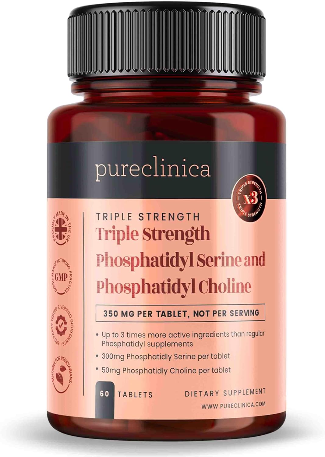 pureclinica Triple Strength Phosphatidyl Serine and Choline Supplement - 60 Tablets
