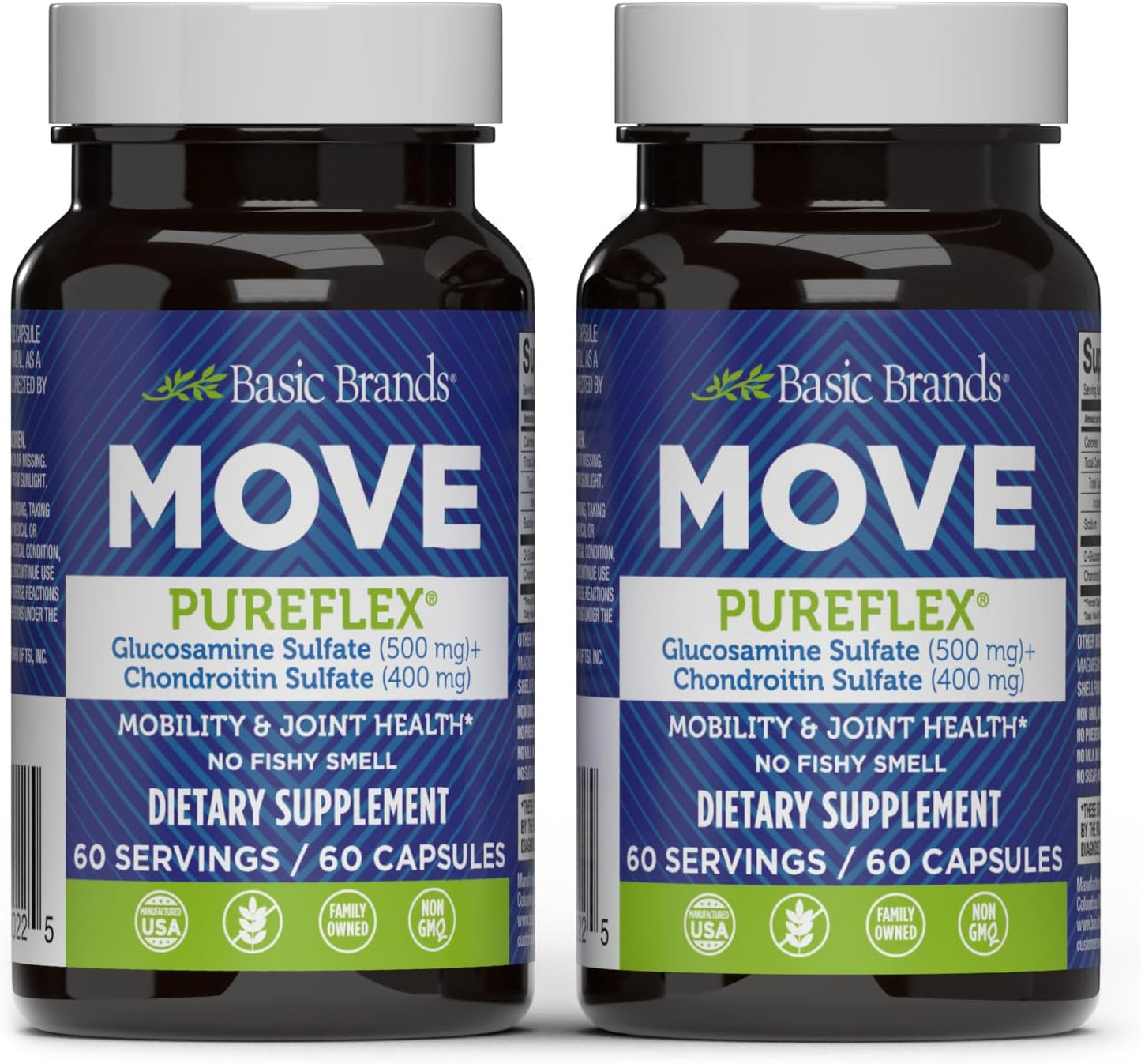 Pureflex Glucosamine Chondroitin Joint Support Supplement - 120 Capsules - Enhances Flexibility and Mobility - 2 Bottles