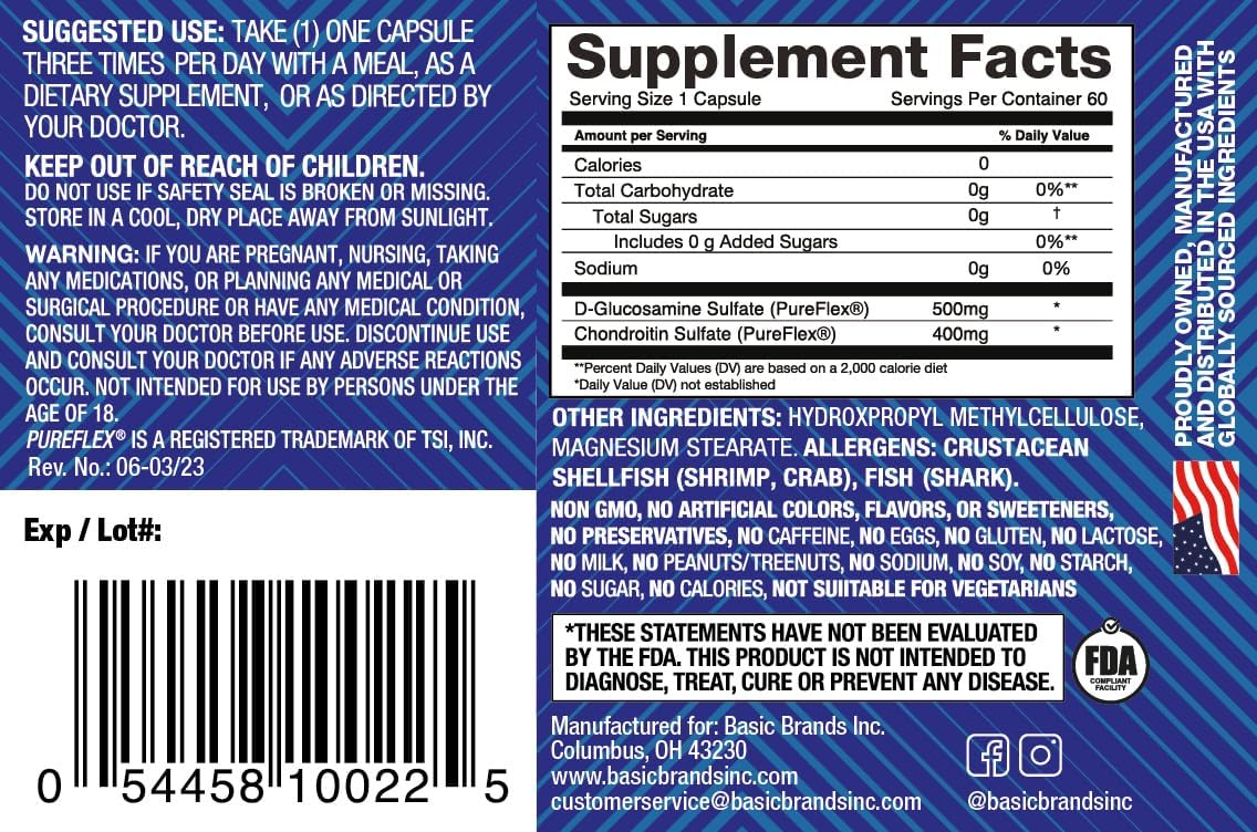 Pureflex Glucosamine Chondroitin Joint Support Supplement - 120 Capsules - Enhances Flexibility and Mobility - 2 Bottles