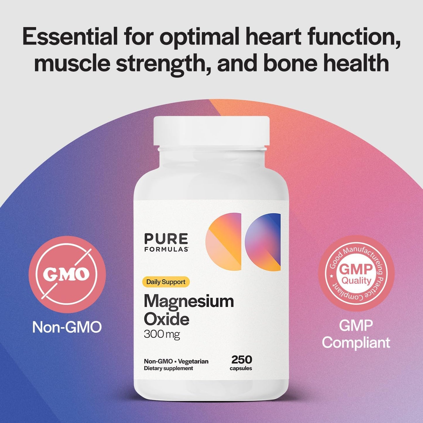 PureFormulas Magnesium Oxide 300 mg Capsules for Heart Health, Immune System, Muscle Recovery, Leg Cramps, Relaxation - Non-GMO, 250 Veg Caps
