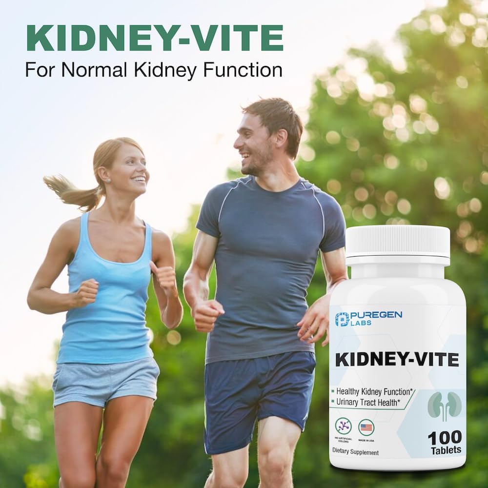 Puregen Labs Kidney-Vite: Premier Renal Support Supplement - Non-GMO, Gluten-Free, 100 Vegetarian Tablets