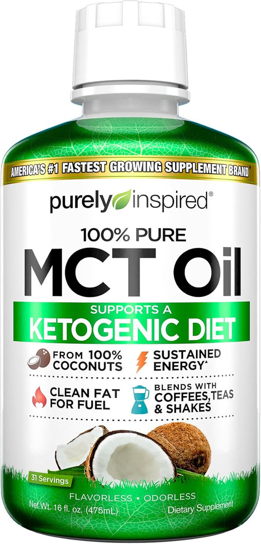 Purely Inspired MCT Oil - Non-GMO Coconut Oil Source | Keto & Paleo Support | Energy Boost | Blends with Coffee, Tea, Shakes | 16 oz