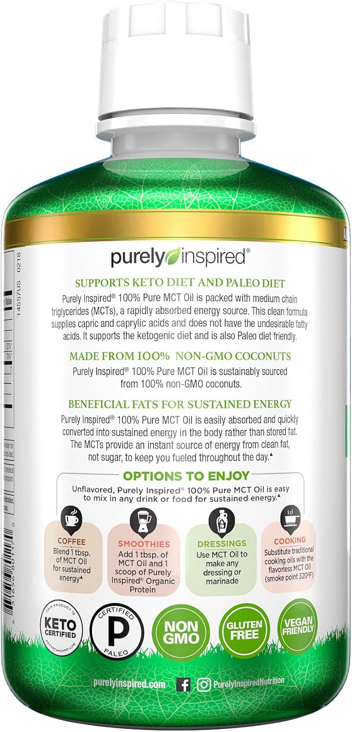 Purely Inspired MCT Oil - Non-GMO Coconut Oil Source | Keto & Paleo Support | Energy Boost | Blends with Coffee, Tea, Shakes | 16 oz