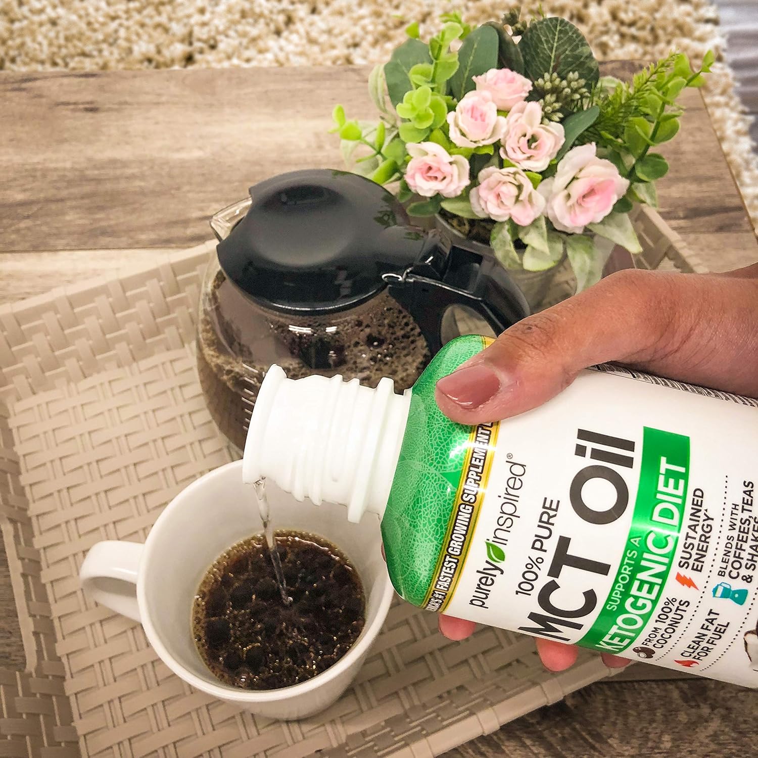 Purely Inspired MCT Oil - Non-GMO Coconut Oil Source | Keto & Paleo Support | Energy Boost | Blends with Coffee, Tea, Shakes | 16 oz