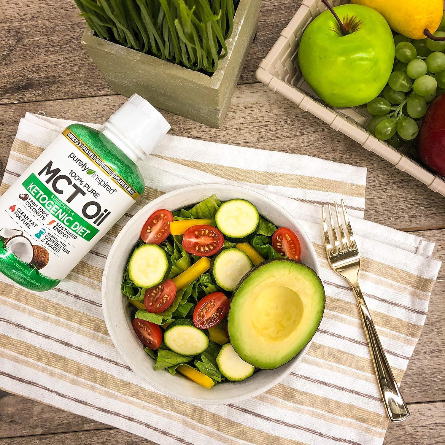 Purely Inspired MCT Oil - Non-GMO Coconut Oil Source | Keto & Paleo Support | Energy Boost | Blends with Coffee, Tea, Shakes | 16 oz