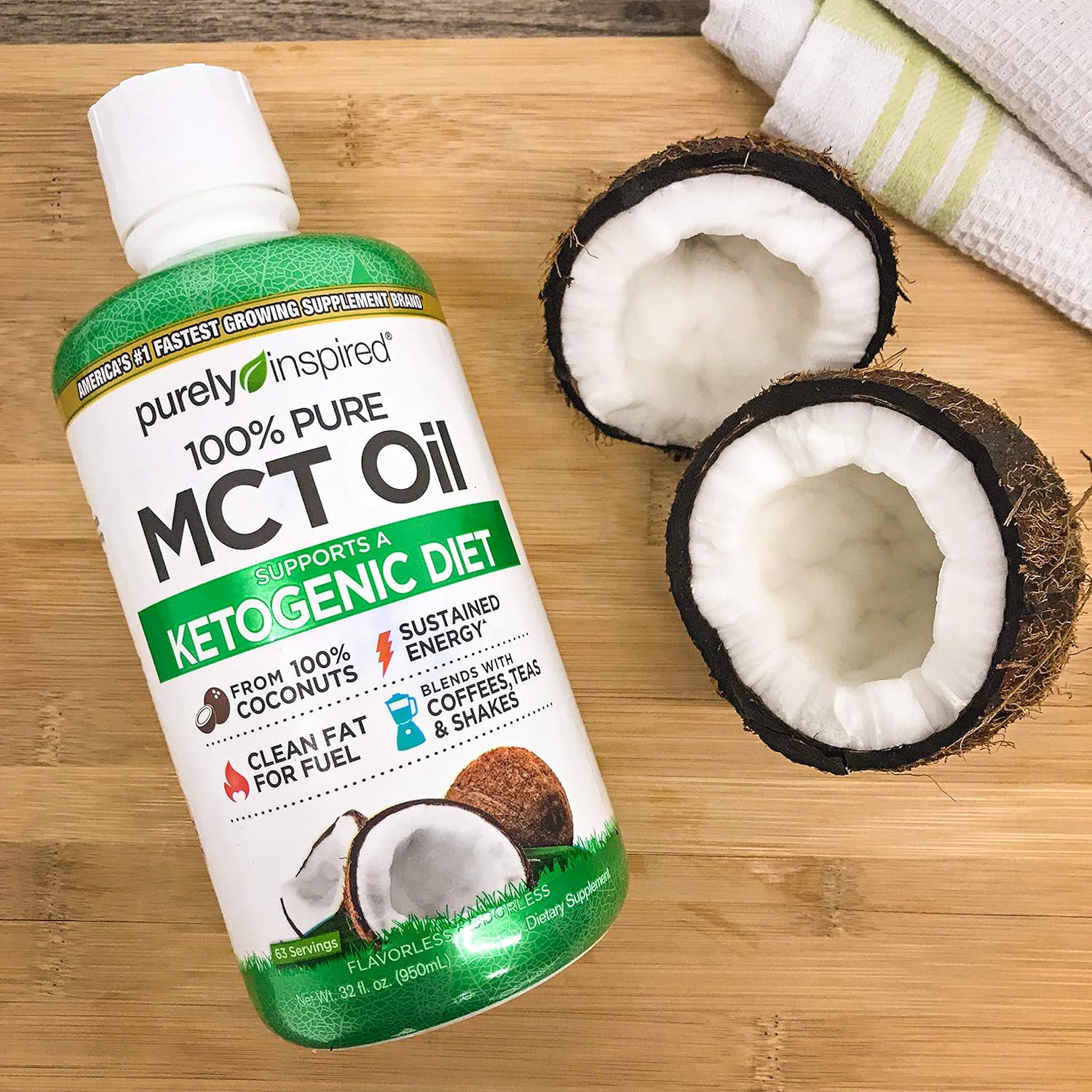 Purely Inspired MCT Oil - Non-GMO Coconut Oil Source | Keto & Paleo Support | Energy Boost | Blends with Coffee, Tea, Shakes | 16 oz