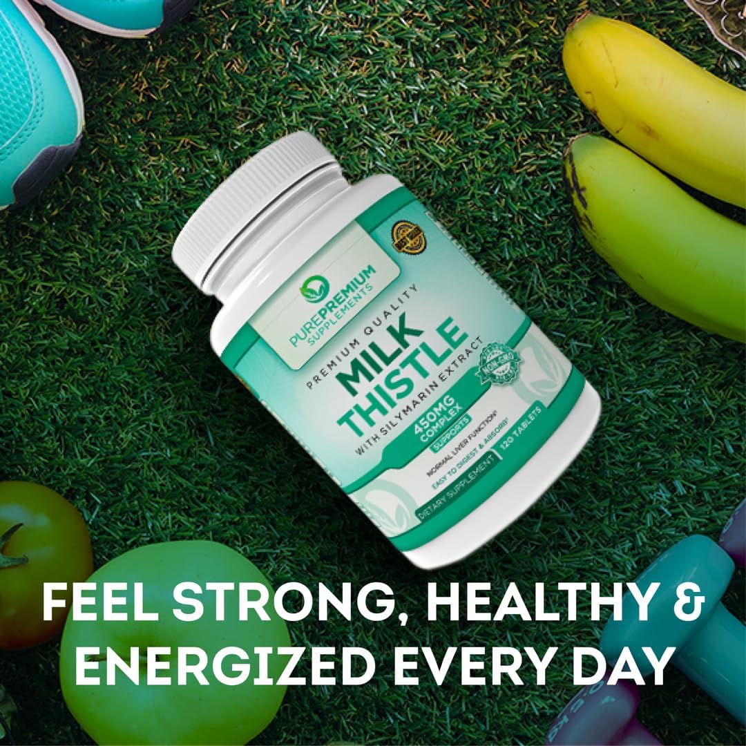 PurePremium Milk Thistle Supplement - 450mg Complex Liver Support - Silymarin Extract - 120 Tablets for Normal Liver Function