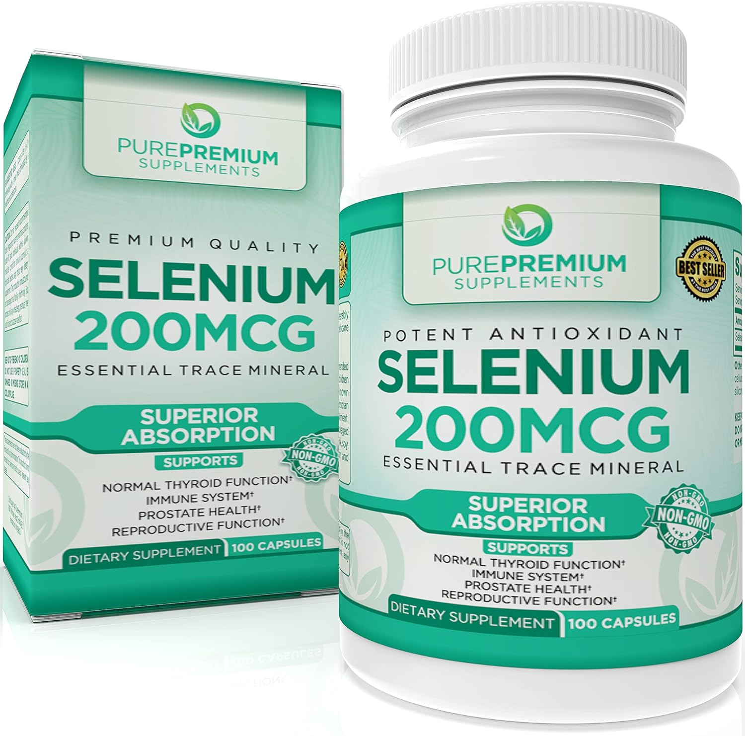 PurePremium Selenium 200mcg Supplement - Essential Mineral for Thyroid, Immune System, and Prostate - 3 Month Supply