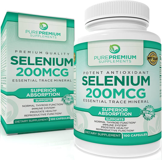 PurePremium Selenium 200mcg Supplement - Essential Mineral for Thyroid, Immune System, and Prostate - 3 Month Supply