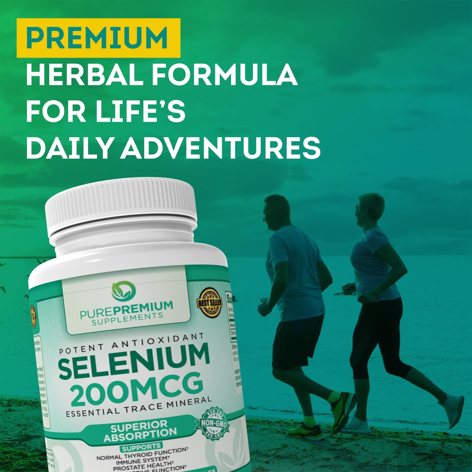 PurePremium Selenium 200mcg Supplement - Essential Mineral for Thyroid, Immune System, and Prostate - 3 Month Supply