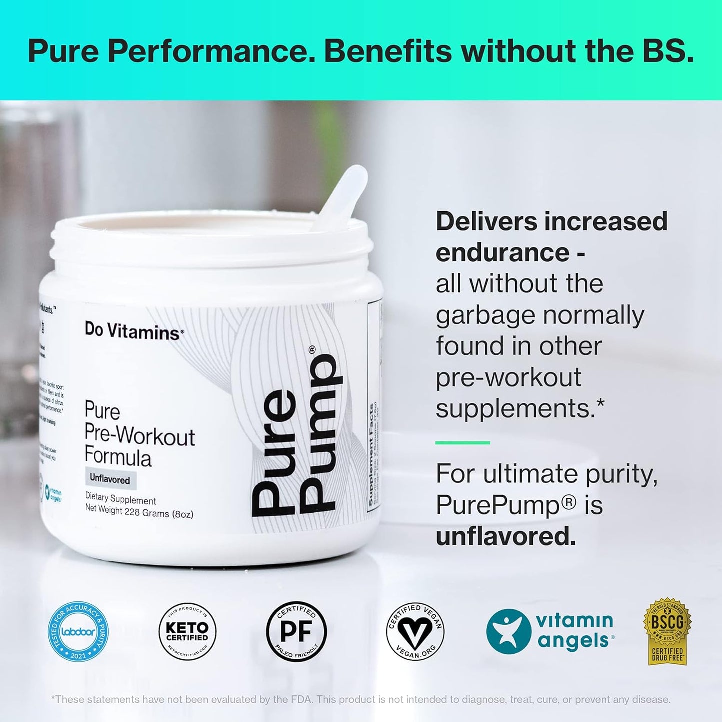 PurePump All-Natural Pre-Workout Powder - Boost Energy, Focus, and Endurance with Citrulline and Beta Alanine - Paleo, Keto, Vegan - Unflavored - 30 Servings