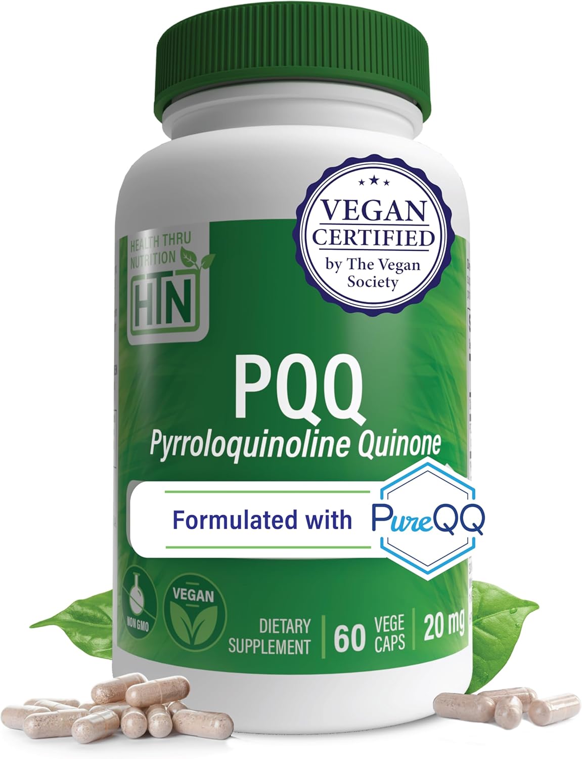 PureQQ PQQ 20mg Capsules - 60 Servings for Mitochondrial Support | Certified Vegan Non-GMO Gluten Soy Free | Clean Label PQQ Supplement by Health Thru Nutrition