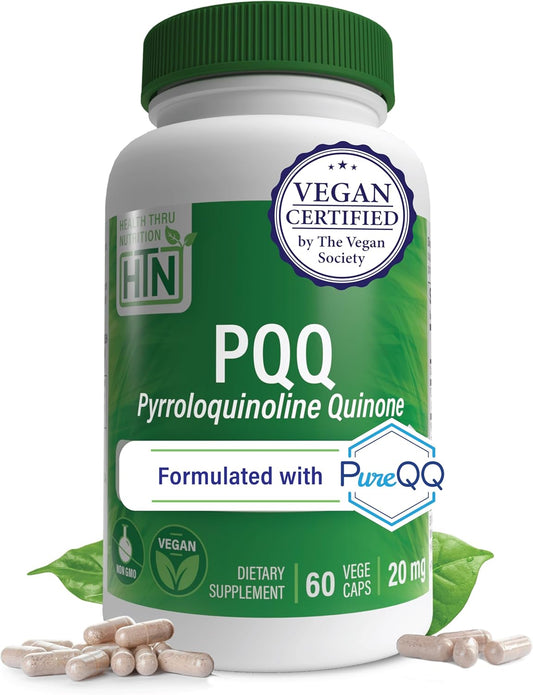 PureQQ PQQ 20mg Capsules - 60 Servings for Mitochondrial Support | Certified Vegan Non-GMO Gluten Soy Free | Clean Label PQQ Supplement by Health Thru Nutrition