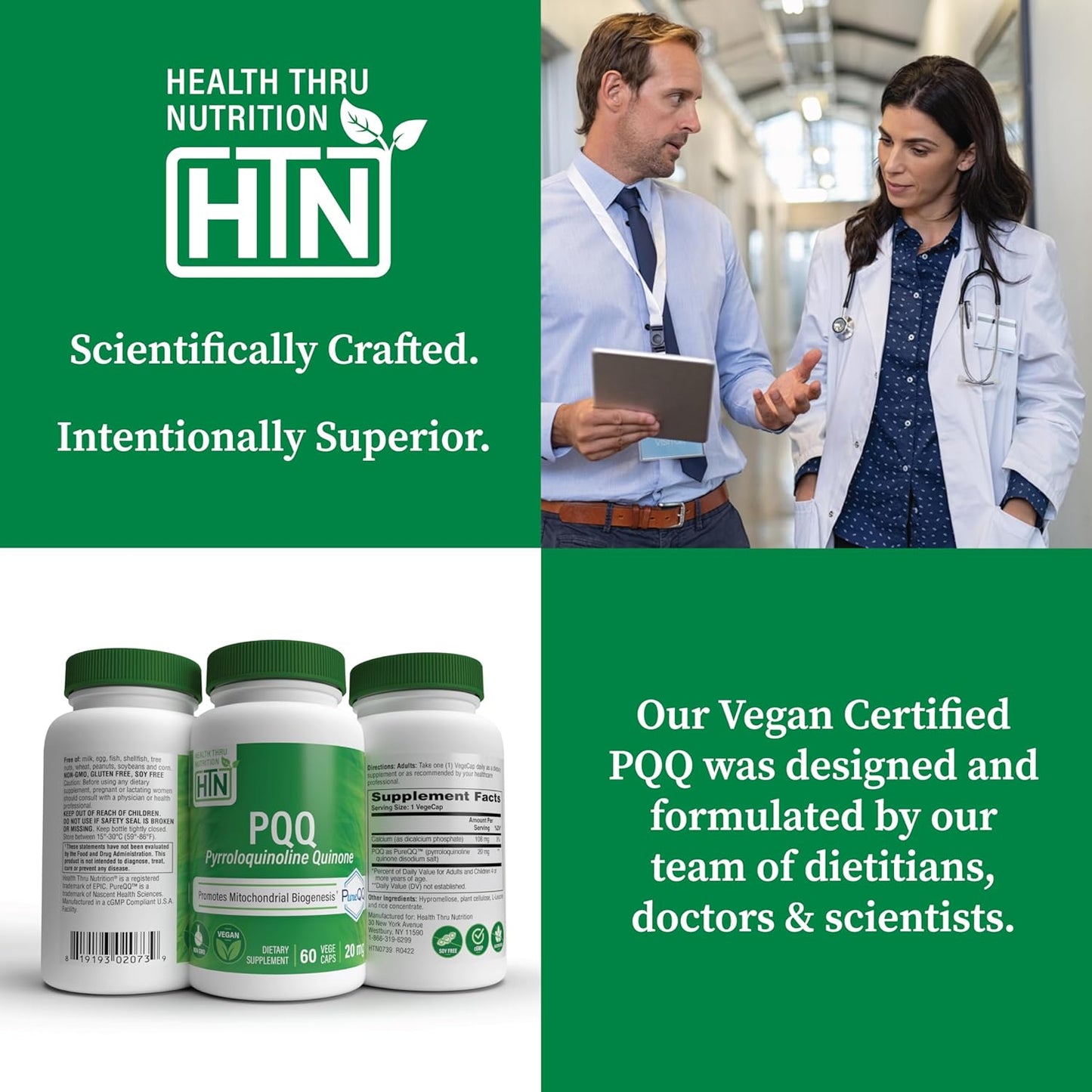 PureQQ PQQ 20mg Capsules - 60 Servings for Mitochondrial Support | Certified Vegan Non-GMO Gluten Soy Free | Clean Label PQQ Supplement by Health Thru Nutrition