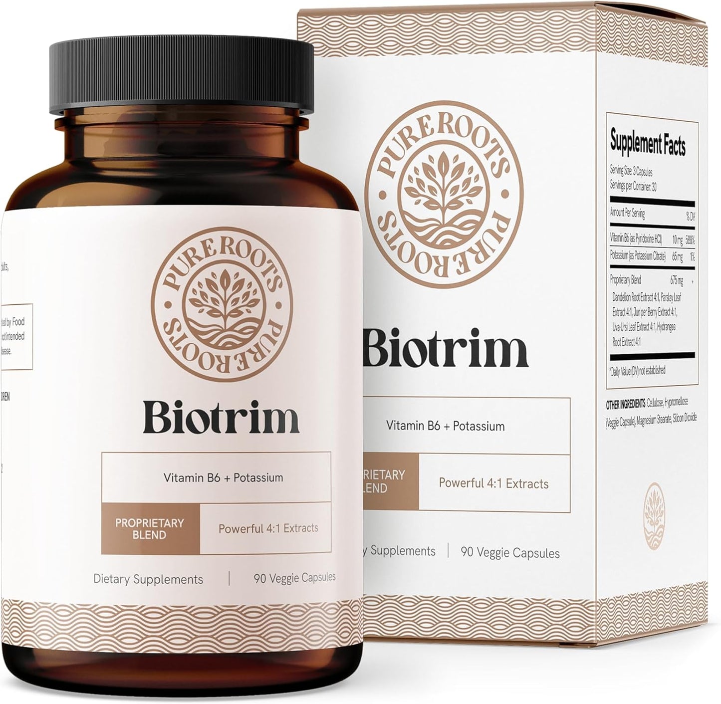 PureRoots Natural Diuretic Water Pills for Swollen Legs & Feet - Caffeine-Free Formula with Biotrim & Dandelion Root - Reduce Water Retention in Legs & Feet
