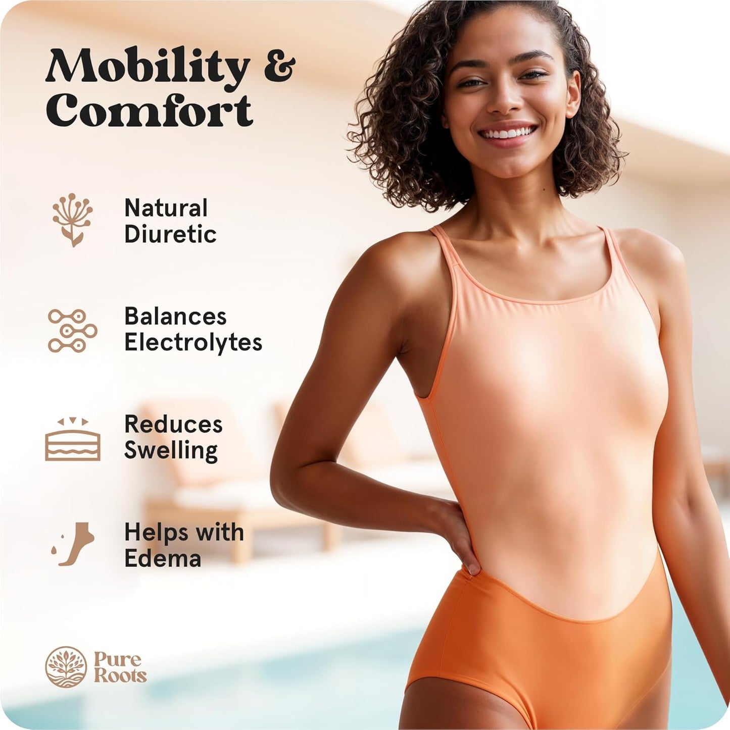 PureRoots Natural Diuretic Water Pills for Swollen Legs & Feet - Caffeine-Free Formula with Biotrim & Dandelion Root - Reduce Water Retention in Legs & Feet