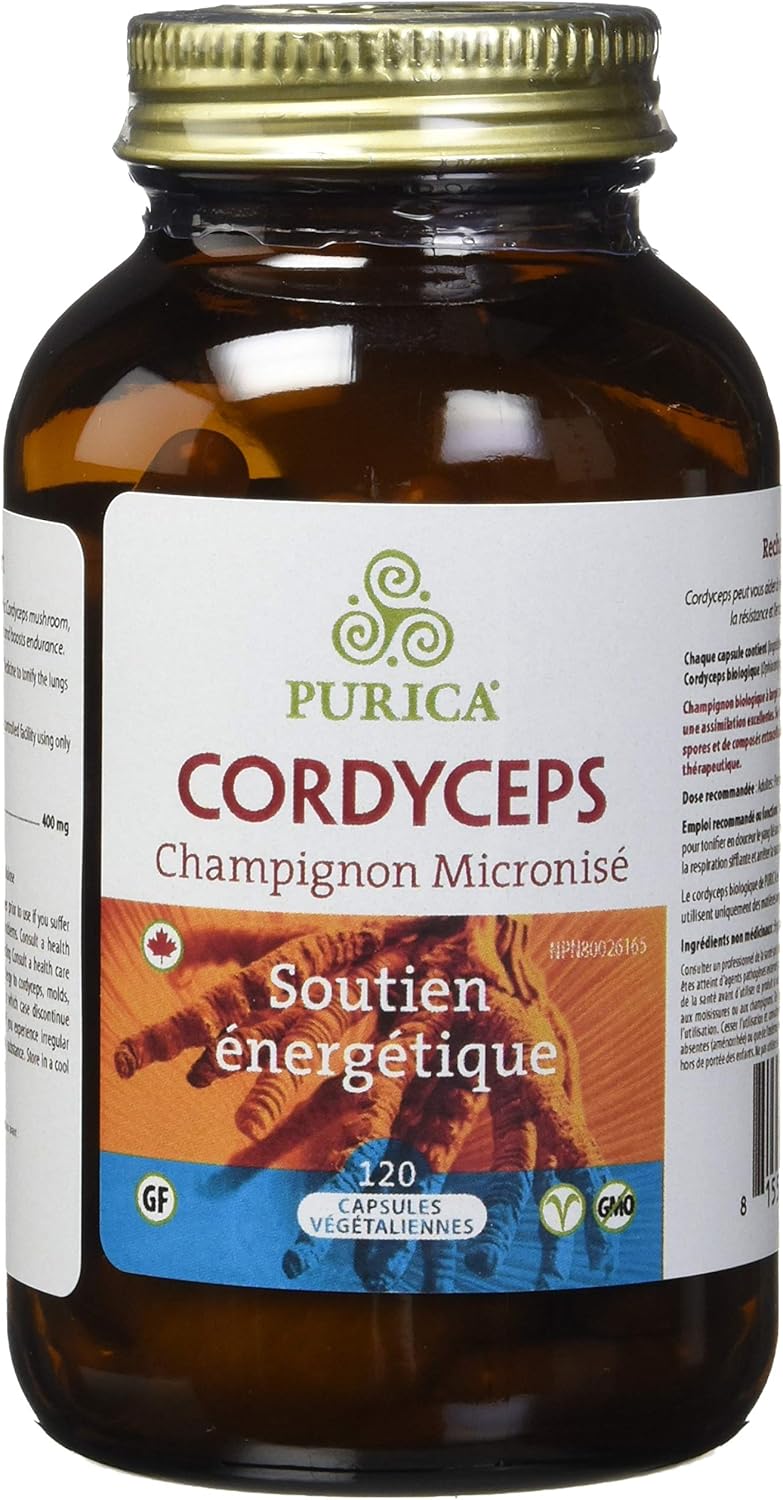 PURICA Cordyceps Capsules - 120 Count - Organic Mushroom Supplement for Energy and Endurance Boost
