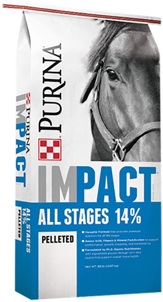 Purina Impact All Stages 14 Pelleted Horse Feed 50 lb Bag - High-Quality Nutrition for All Horse Life Stages