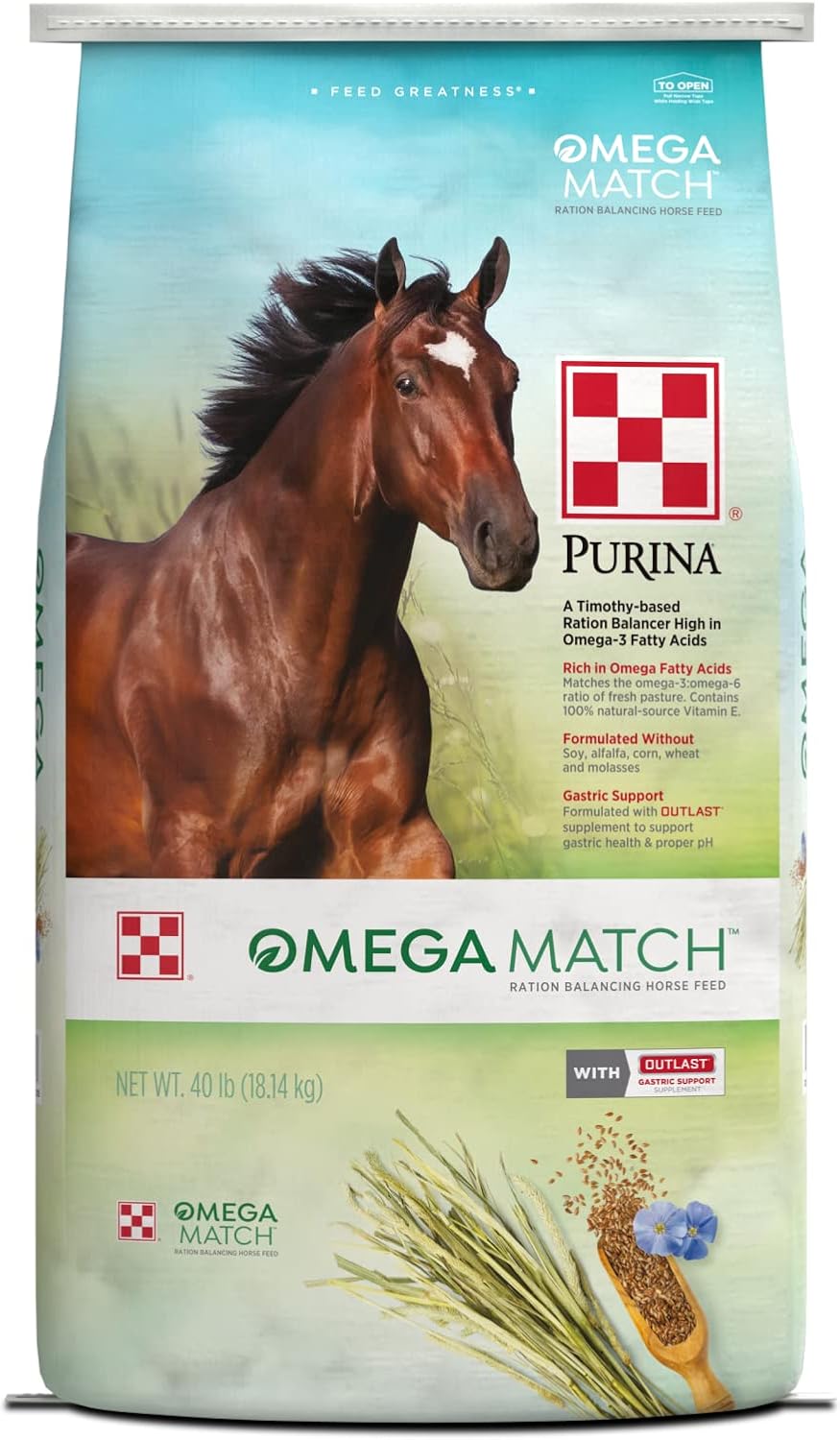 Purina Omega Match Horse Feed 40 lb Bag for Ration Balancing