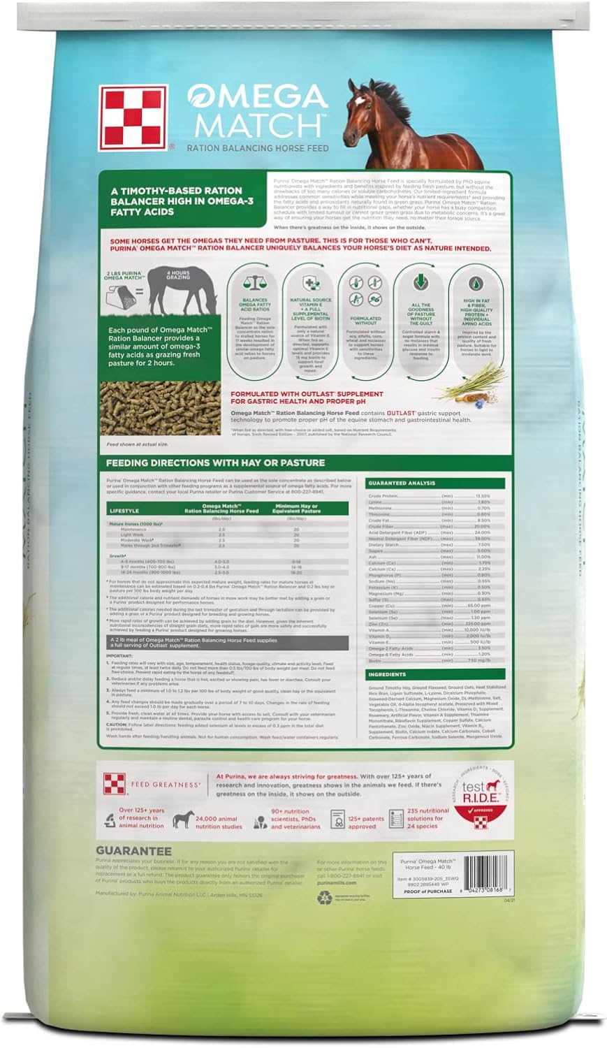 Purina Omega Match Horse Feed 40 lb Bag for Ration Balancing