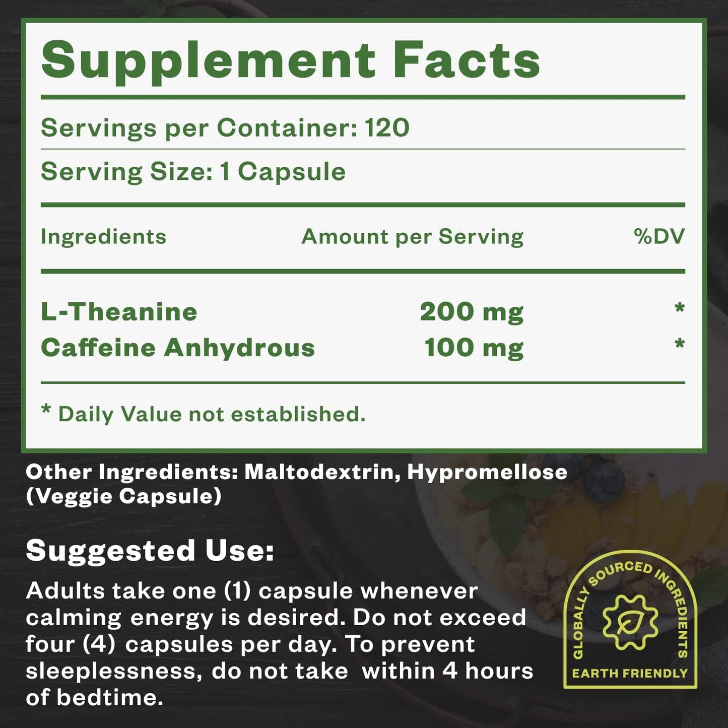 Purisure Caffeine Theanine Capsules: 100mg Caffeine + 200mg L Theanine for Energy, Workout, and Focus - Nootropic Supplement, 120 Capsules