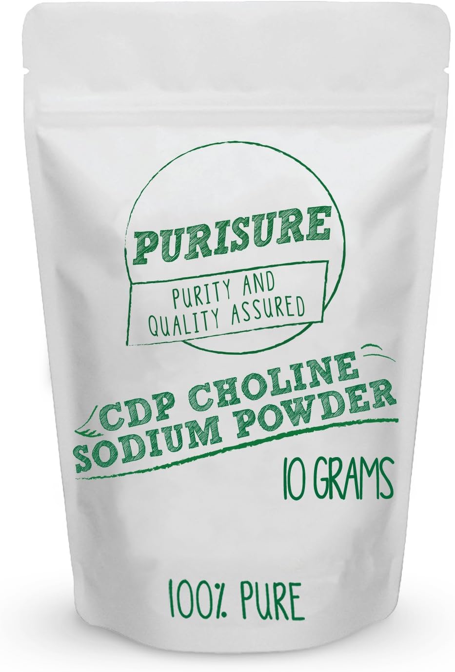 Purisure CDP Choline Powder - 10g Citicoline Supplement for Focus, Energy, and Cognitive Function - 40 Servings
