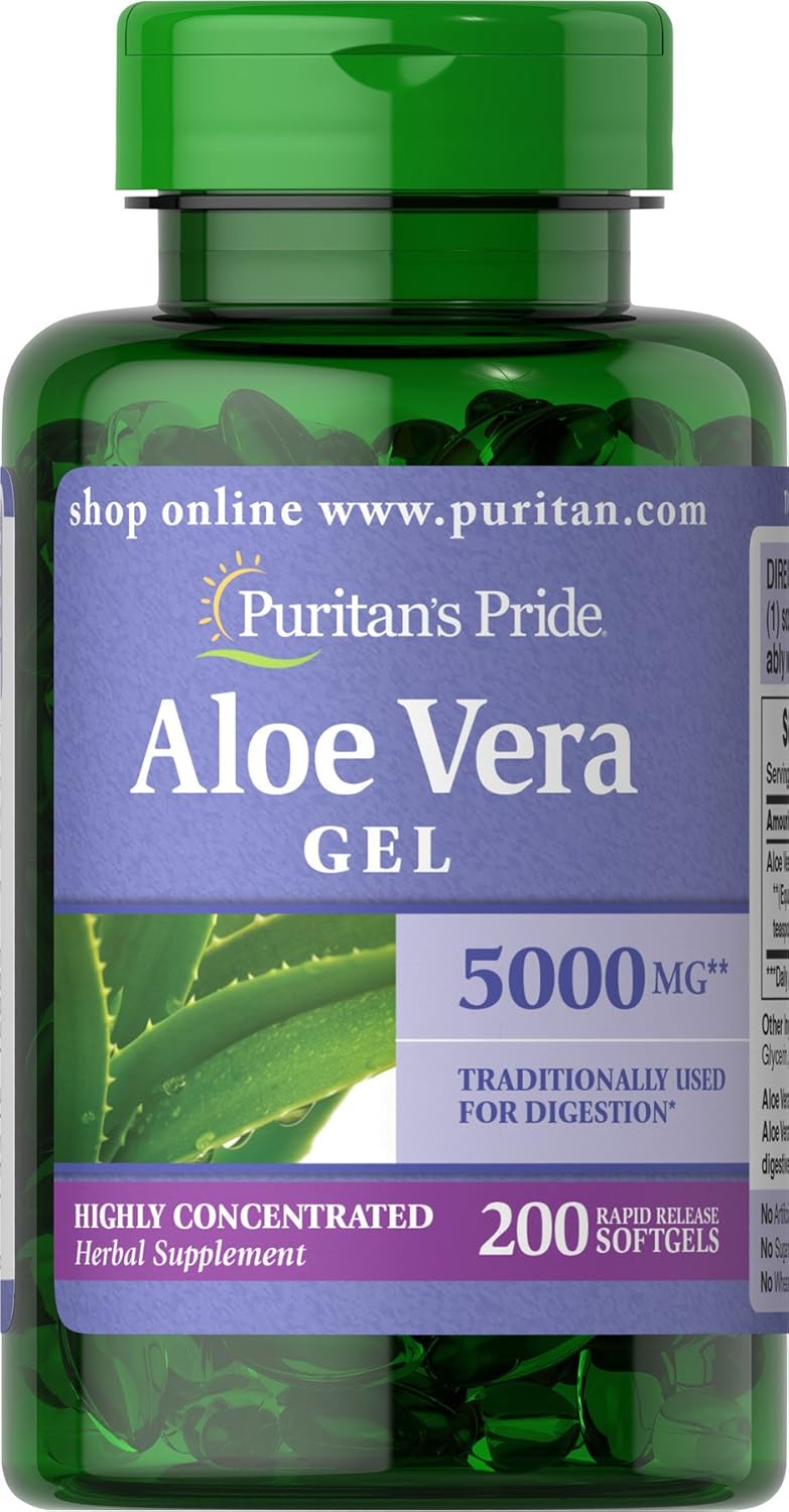 Puritan's Pride Aloe Vera Gel Extract 25 mg - Highly Concentrated Herbal Supplement in 200 Softgels